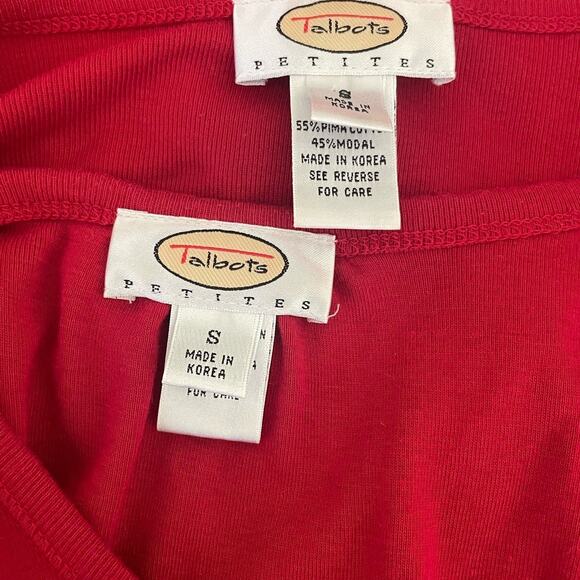 Talbots Women Cardigan Tank Set S Petite Red Pima Cotton Blend Office Classic - Picture 8 of 11